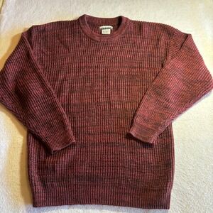 Vintage American Weekend Men Large Burgundy Black Ribbed Knit Crew Neck Sweater